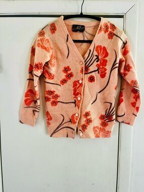 VTG 1960s Wool Cottagecore Cherry Blossom Feminine Bohemian Sèzane style Cardi